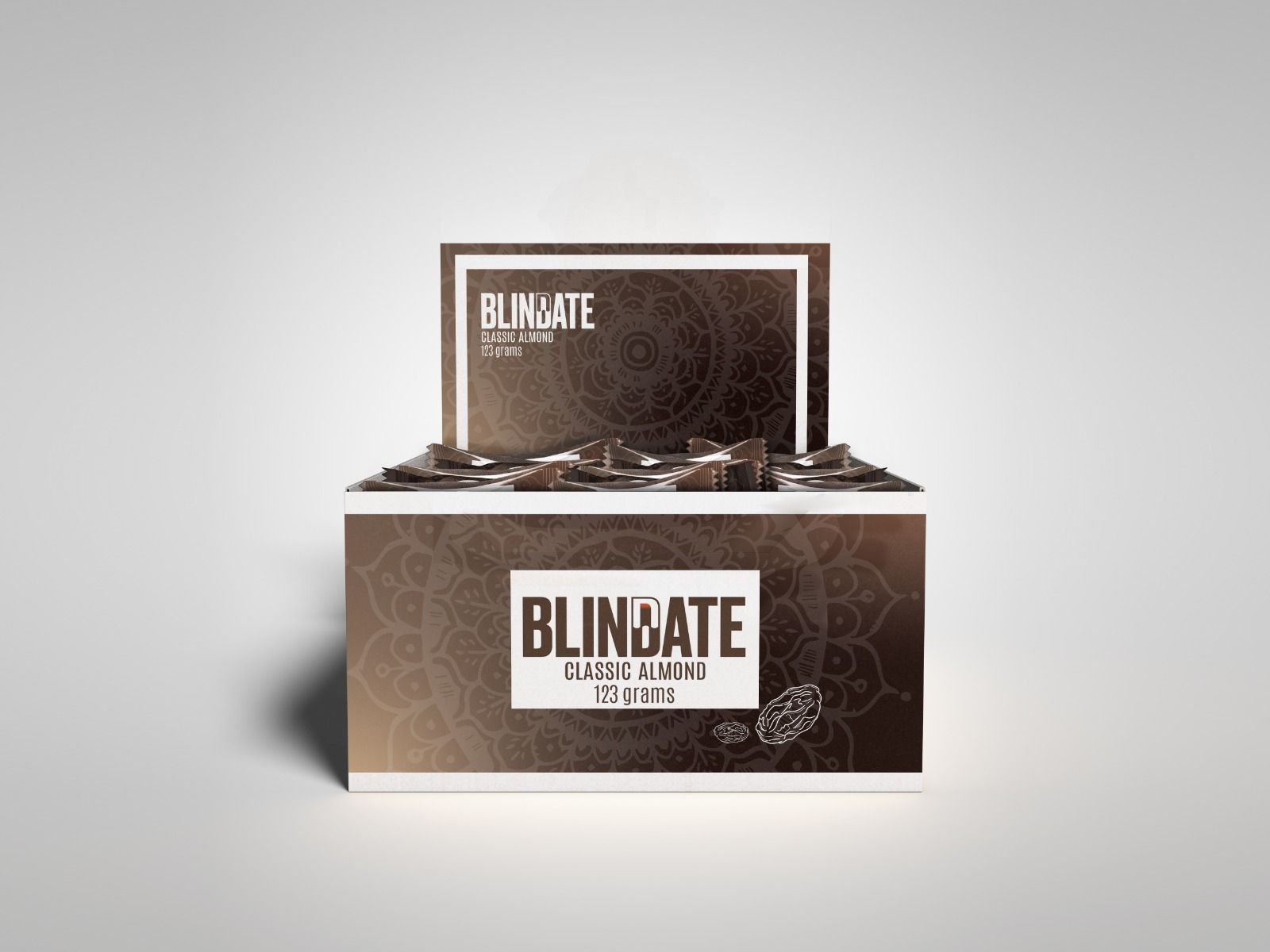 BLINDATE Assorted Chocolate Covered Date With Almond 3.5 oz, Box Pack of 1